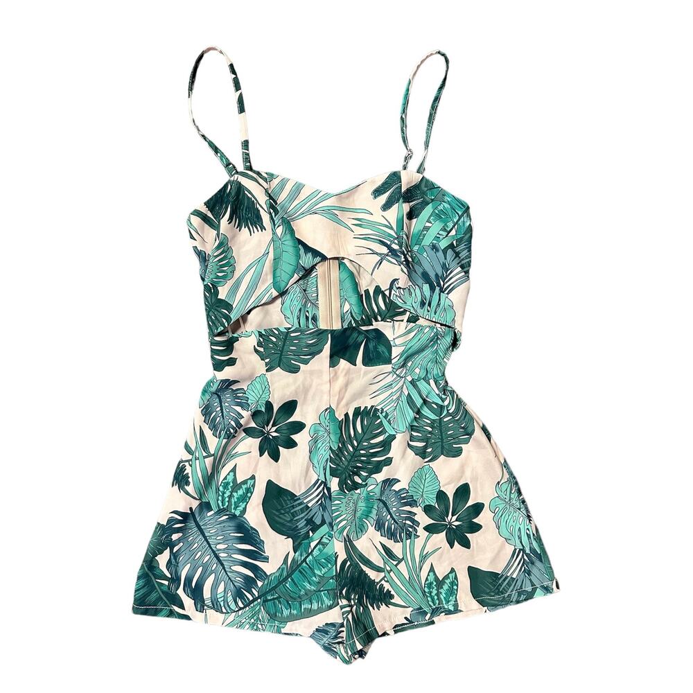 LF Love Tropical Monstera Leaf Print Cutout Romper Pink XS New